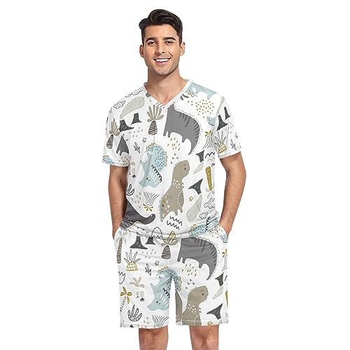 Dino Herren Pyjama-Sets Herren Loungewear Sets Baumwolle Pyjamas Shorts für Männer, Dino, M von linqin