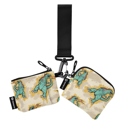 Dinosaurier-Münzbeutel für Damen, Batikdesign, Kartenhalter, klein, abnehmbar, Visitenkartenetui, Geldorganizer mit Reißverschlussfach für Männer und Frauen, 2 Stück, Dinosaurier-Batikfärbung, 1 size von linqin
