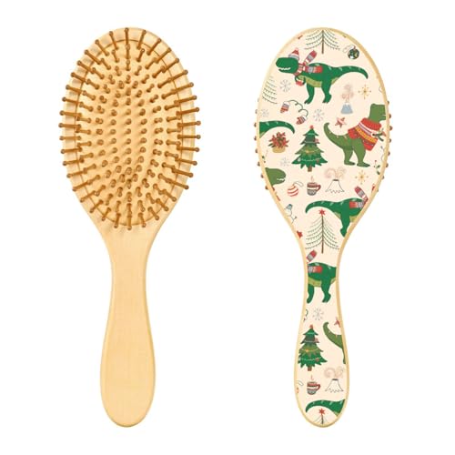 Dinosaurier Rex Weihnachten Holz Haarbürste Paddel Haarbürsten für Frauen Holzbürste für Haarbürste für natürliches Haar von linqin
