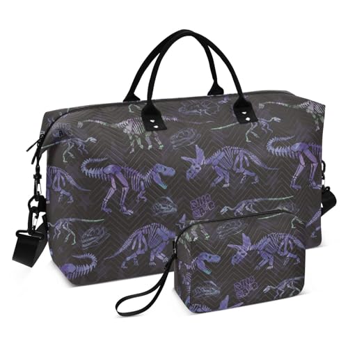 Dinosaurier-Skelett-Grunge-Tasche, große Tasche, Übernachtungstasche, großer Turnbeutel mit verstellbarem Riemen für Workout, große Kapazität, Dinosaurier-Skelett-Grunge, 1 size von linqin