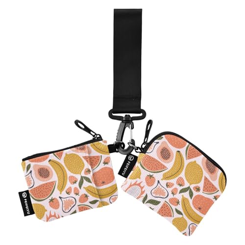Exotic Fruits Damen Dual Wallets Busniess Kartenetuis Slim Portable Reißverschluss Geldbörse Münztasche mit Handgelenkschlaufe für Damen Mädchen 2 Packungen, Exotische Früchte, 1 size von linqin