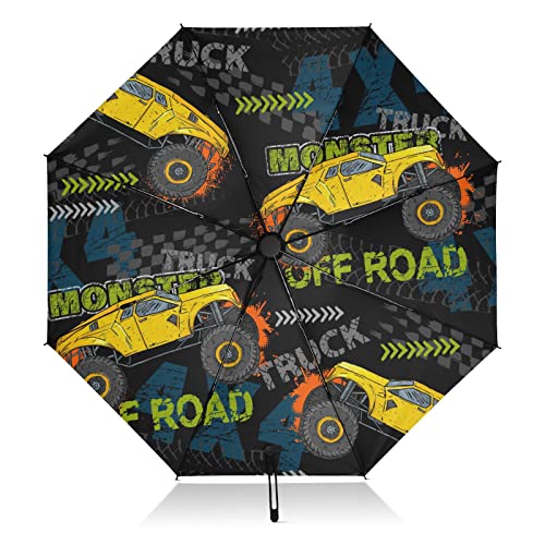 Faltbarer Reise-Regenschirm Monster Truck Auto Kompakter Regenschirm für Regen Sonne Groß Inverted Winddicht 8 Rippen UV Regenschirm Automatisch für Männer Frauen von linqin