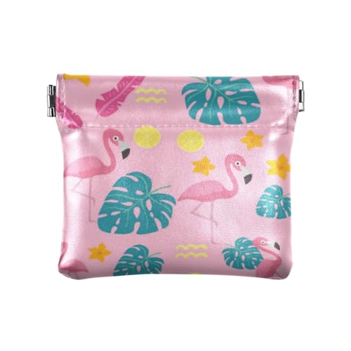 Flamingo-Sommer-Geldbörse für Damen, Leder, tragbares Reisezubehör für Mädchen, Frauen, Damen, Flamingo, Sommer, 11 cm (L) x 9,5 cm (B) x 1 cm (H), klassisch, Flamingo-Sommer, 4.33"(L) x 3.74"(W) x von linqin