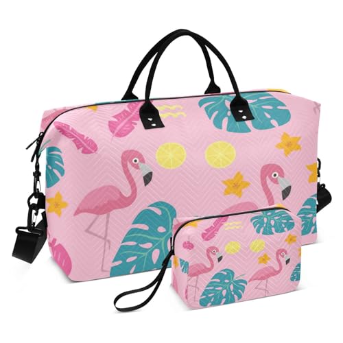 Flamingo Sommer Seesack Turnbeutel Wochenende Reise Übernachtung Tasche mit Kulturbeutel für Reisen Wasserdicht, Flamingo-Sommer, 1 size von linqin