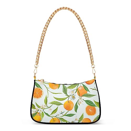 Floral Orange Früchte Reißverschluss Umhängetasche für Frauen Kette Handtaschen Damen Tote Satchel Taschen, Blumige Orangenfrüchte, Einheitsgröße von linqin