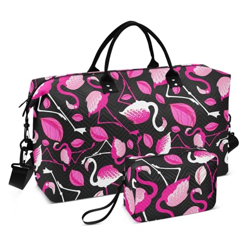 Foliage Gepäck-Reisetasche, Motiv: Flamingos, Schultertasche, Wochenend-Tragetasche, groß, Turnbeutel mit verstellbarem Gurt, für Yoga, wasserdicht, Laubrosa Flamingos, 1 size von linqin