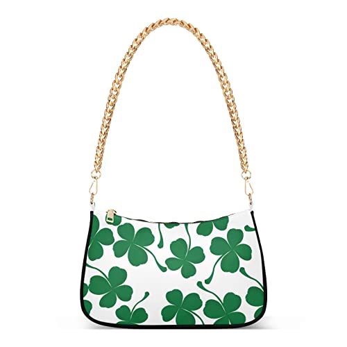 Four Leaves Clover Handtaschen für Damen Kette Schultertasche mit Reißverschluss Damen Tote Clutch Geldbörsen, Vierblättriges Kleeblatt, Einheitsgröße von linqin