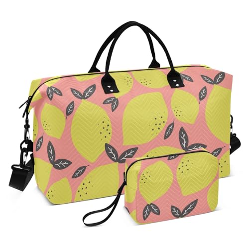 Fresh Lemons Handgezeichnete große Reisetasche, Handgepäck, Wochenendtasche, Sporttasche, Turnbeutel mit verstellbarem Riemen für Reisen, faltbar, Frische Zitronen, handgezeichnet, 1 size von linqin