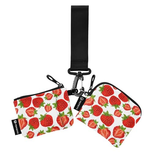 Fresh Strawberry Damen Dual Wallets Busniess Kartenetuis Kleine Abnehmbare Visitenkartenhalter mit Handgelenkschlaufe für Männer Frauen 2 Packungen, Fresh Strawberry, 1 size von linqin