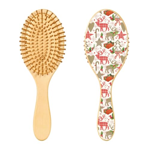 Frohe Weihnachten Rentier Holz Haarbürste Paddel Haarbürste für Frauen Holzbürste für Haar Bürste für natürliches Haar von linqin
