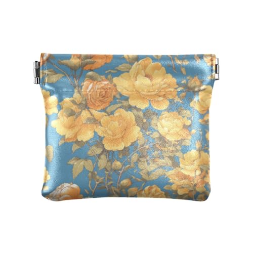 Gelbe Begonie Blume Blau Damen Leder Münzbörse Fancy Mini Geldbörse Geldbörse für Mädchen Damen Handtasche von linqin
