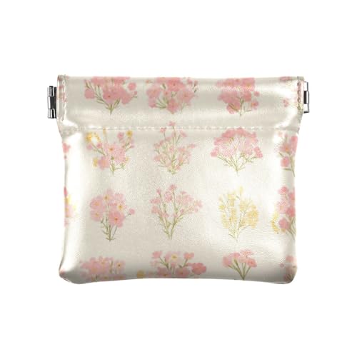 Gelbe rosa Blumen Damen Leder Münzgeldbörse Wasserdicht Kleingeldhalter Karten-Organizer für Frauen Mädchen von linqin