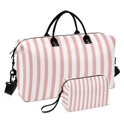 Gepäck-Reisetasche, Tragetasche, Schultertasche, Wochenend-Tragetasche mit verstellbarem Riemen, für Flugzeugreisen, 2-teiliges Set, Rosa gestreift, 1 size von linqin