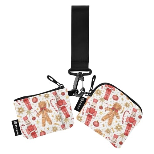 Gingerbreadman Nussknacker Weihnachten Damen Dual Wallets Busniess Kartenetuis Niedlich Mode Kreditkarte Wallet Case mit Reißverschluss Münzfach für Arbeit Reisen 2 Stück, Gingerbreadman Nussknacker, von linqin