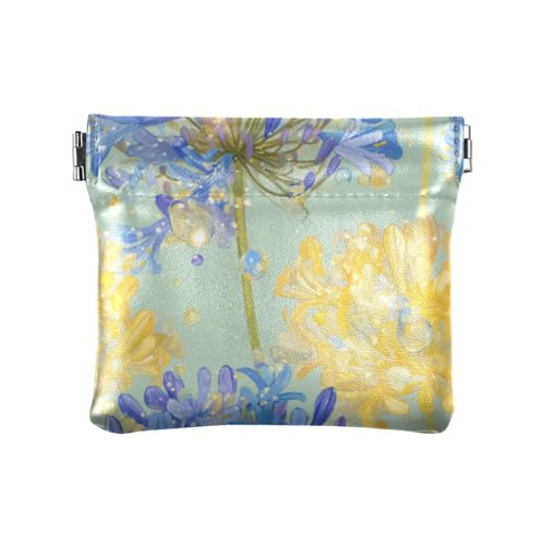 Glasähnliche blau-gelbe Blumen Damen Leder Münzgeldbörsen Beutel Niedlich Karten Schlüssel Organizer für Mädchen Damen Handtasche von linqin