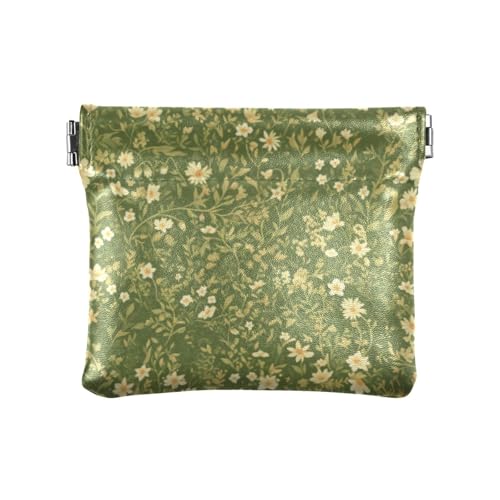 Green Leafs Blumen Damen Leder Münzbörse Einzigartige Mini Kleingeld Geldbörse Münzfach für Frauen Jungen Mädchen von linqin