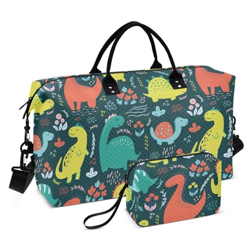 Große Reisetasche mit niedlichem Dinosaurier-Motiv, für Flughafen, Sport, Turnbeutel mit verstellbarem Gurt, für Geschäftsreisen, wasserdicht, Süße Dinosaurier, 1 size von linqin