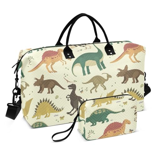 Große Tasche im Vintage-Stil, Dinosaurier, für Reisen, Übernachtung, Handgepäcktasche, Turnbeutel mit verstellbarem Gurt, für Sport, faltbar, Vintage-Dinosaurier, 1 size von linqin