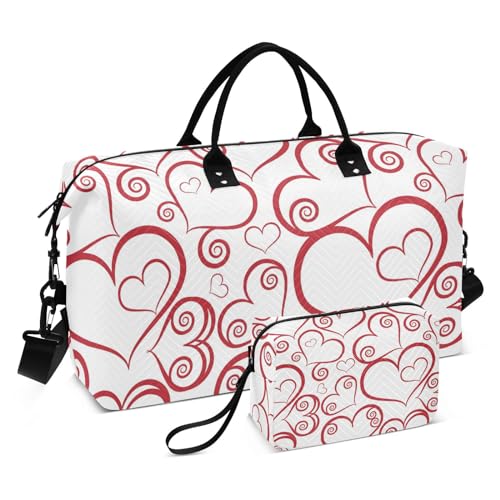 Große Tasche mit Herzen, Valentinstag, Turnbeutel, Schultertasche, Wochenendtasche, Übernachtungstasche mit verstellbarem Riemen für Sport, große Kapazität, Herzen, Valentinstag, 1 size von linqin