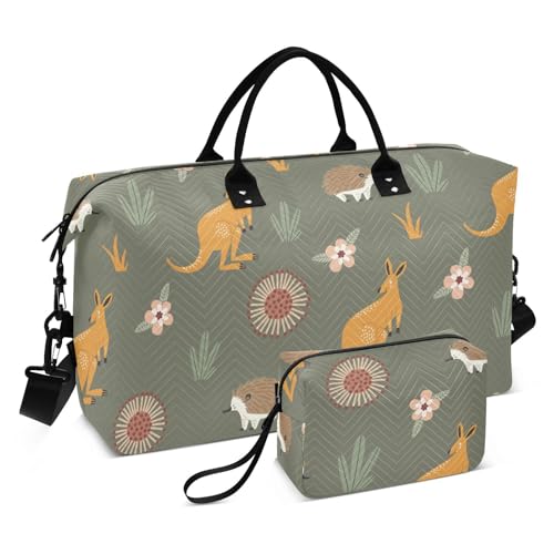 Große Tasche mit australischen Tieren und Pflanzen, Wochenendtasche, Reisetasche, Turnbeutel mit verstellbarem Riemen für Sport, faltbar, Australische Tierpflanzen, 1 size von linqin