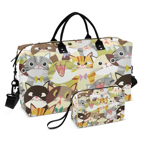 Große Tasche mit niedlichem Katzen-Motiv, Turnbeutel, Tragetasche mit verstellbarem Riemen, für Geschäftsreisen, großes Fassungsvermögen, Niedliche Katzengruppe, 1 size von linqin