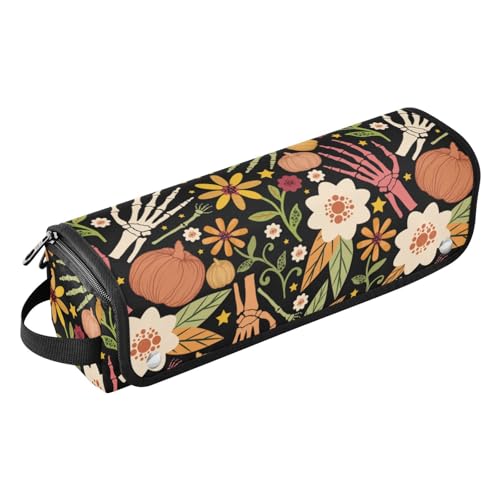Halloween Bones Floral 2-in-1 Lockenstab Reisetasche mit Eisenmatte, doppellagige Reise-Tragetasche für Lockenstab Glätteisen, flacher Haartrockner, tragbarer Organizer von linqin