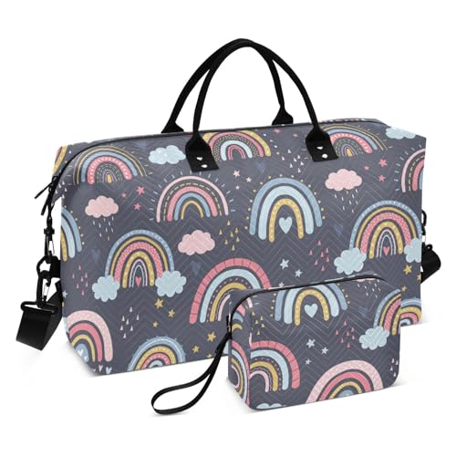 Handgezeichnete Reisetasche in Regenbogenfarben, große Handgepäcktasche, Sporttasche, Turnbeutel mit verstellbarem Riemen für Reisen, faltbar, Regenbogenfarben, handgezeichnet, 1 size von linqin