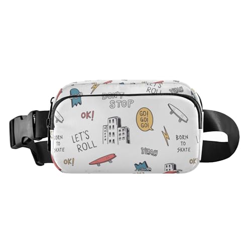 Handgezeichnete Skateboard-Hüfttasche, Bauchtasche für Männer und Frauen, wasserdichte Umhängetasche mit verstellbarem Riemen für Reisen, Fitnessstudio, Arbeit, Handgezeichnetes Skateboarding, 1 size von linqin