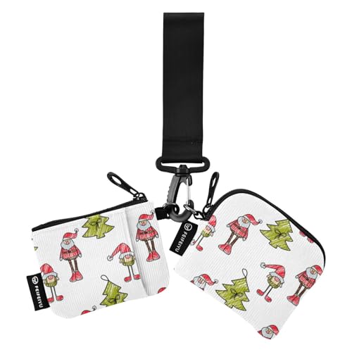 Handgezeichnete Weihnachtsmannbäume Damen Kleingeldbörse Kartenetuis Mini Mode Kreditkartenetui mit Reißverschlusstasche für Damen Mädchen 2 Packungen, Handgezeichnete Weihnachtsbäume, 1 size von linqin