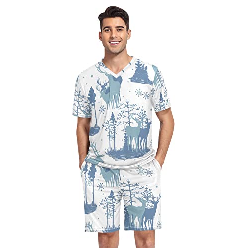 Herren Winter Hirsch Pyjama Set Kurzarm Herren Pyjama Set, Winterhirsch-Tannen, XL von linqin