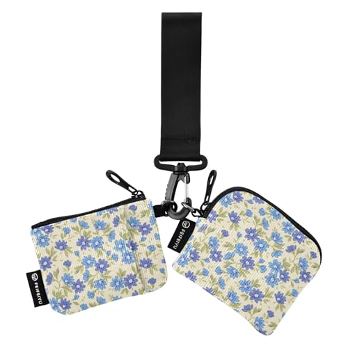 Hübsche kleine blaue Blumen Damen Kleingeldbörse Kartenhüllen Dünn Flach Visitenkartenhalter mit Reißverschlusstasche für Damen Herren 2 Packungen, Hübsche kleine blaue Blumen, 1 size von linqin
