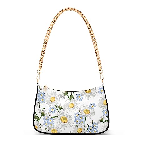 Kamille Blume Reißverschluss Handtaschen für Frauen Kette Umhängetasche Frauen Tote Kette Tasche, Kamille Blume, Einheitsgröße von linqin