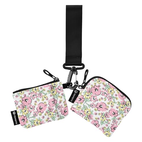 Kleine Blumen Damen Münzbeutel Kartenhalter Slim Portable Reißverschluss Geldbörse Geldbörse mit Schlüsselanhänger für Männer Frauen 2 Packungen, Kleine Blumen, 1 size von linqin