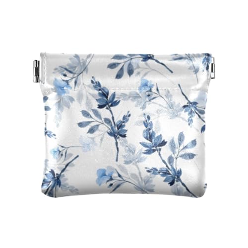 Kleine Damen-Geldbörse aus Leder, mit blauen Blumen, tragbarer Schmuck-Organizer für Frauen, blaue blumen, 4.33"(L) x 3.74"(W) x 0.39"(H), Classic von linqin