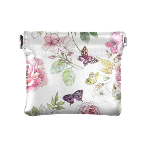 Kleine Geldbörse aus Leder, Blumenmuster, Violett / Rosa, Blumenmuster, Violett und Rosa, 4.33"(L) x 3.74"(W) x 0.39"(H), Classic von linqin