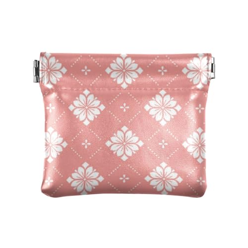 Kleine Geldbörse aus Leder mit Blumenmuster, wasserdicht, Make-up-Tasche für Damen, Rosa / Weiß, Blumenmuster in Rosa, Weiß, 4.33"(L) x 3.74"(W) x 0.39"(H), Classic von linqin