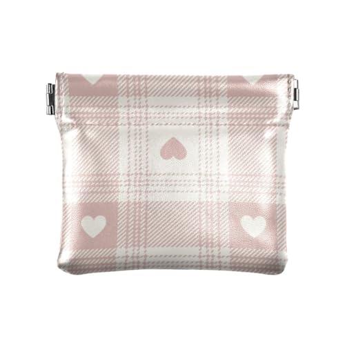 Kleine Geldbörse aus Leder mit Herzen, praktischer Organizer für persönliche Gegenstände, Rosa / Weiß, Valentinstags-Herzen, Rosa / Weiß, 4.33"(L) x 3.74"(W) x 0.39"(H), Classic von linqin