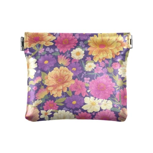Kleine Geldbörse aus Leder mit bunten Blumenmuster, praktische Mini-Geldbörse für Mädchen und Damen von linqin