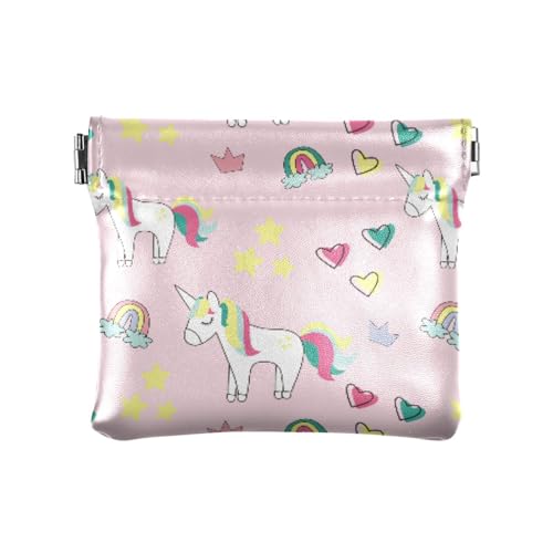 Kleine Geldbörse aus Leder mit niedlichen Einhörnern, niedlicher Schmuck-Organizer für Frauen, Niedliche Einhörner, 4.33"(L) x 3.74"(W) x 0.39"(H), Classic von linqin