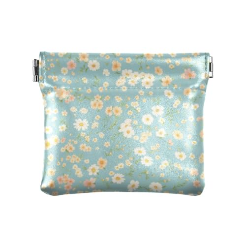 Kleine Wildblumen-Geldbörse aus Leder, klein, klein, klein, Kleingeldtasche, Münzfach für Damen und Mädchen, Hellblau von linqin