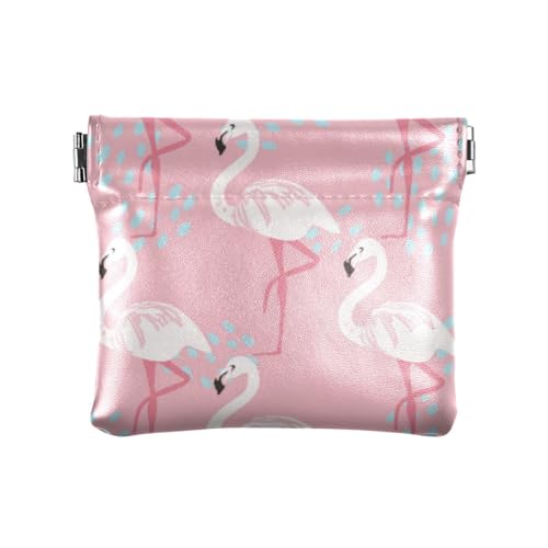 Kleines Portemonnaie mit tropischem rosa Flamingo, Leder, wasserdicht, Münzhalter für Damen und Mädchen, tropischer rosa Flamingo, 11 cm (L) x 9,5 cm (B) x 1 cm (H), klassisch, Tropischer rosa von linqin