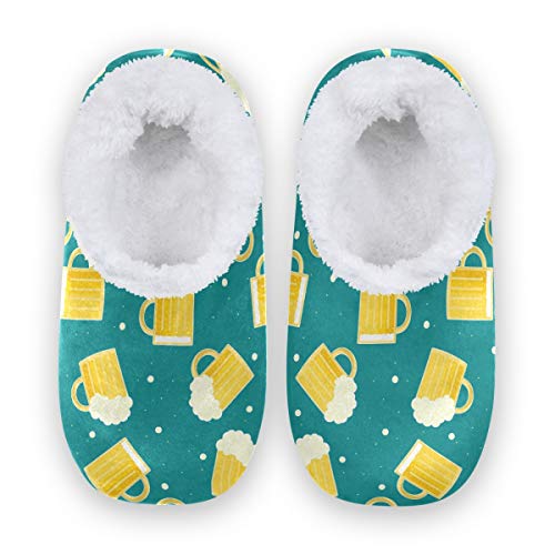 LINQIN Hausschuhe Herren Damen Plüsch Hausschuhe Winter Weich Warm Hausschuhe Indoor Schlafzimmer Schuhe mit rutschfester Sohle Cartoon Space, Oktoberfest mit leckeren Pints Bier, X-Large X-Large von linqin