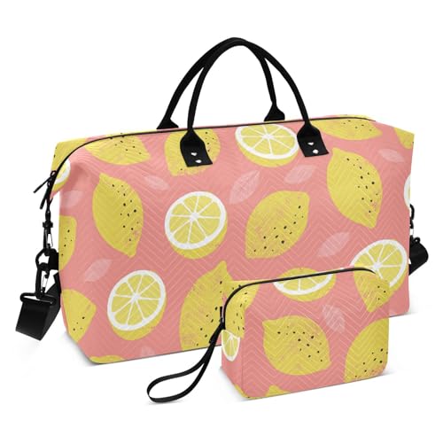 Lemon Summer Übergroße Reisetasche, Reisetasche für Übernachtung, Wochenende, Turnbeutel mit Kulturbeutel für Yoga, wasserdicht, Zitronen-Sommer, Einheitsgröße, Lemon Summer, Einheitsgröße von linqin