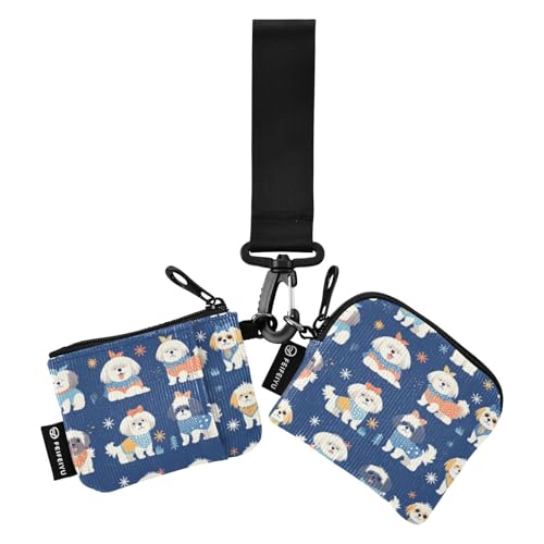 Little Dogs Damen Münzgeldbörse Kartenhalter Dünn Flach Münzbörse Geldbörse Tasche mit Reißverschluss Münzfach für Männer Frauen 2 Packungen, Little Dogs Deep Blue, 1 size von linqin