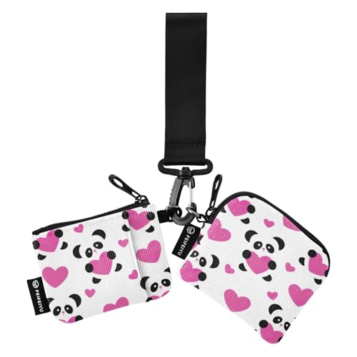 Love Pandas Peach Damen Münztaschen Kartenhalter Slim Abnehmbare Kleingeld Geldbörse Schlüsselhalter mit Handgelenkschlaufe für Damen Mädchen 2 Packungen, Love Pandas Pfirsich, 1 size von linqin