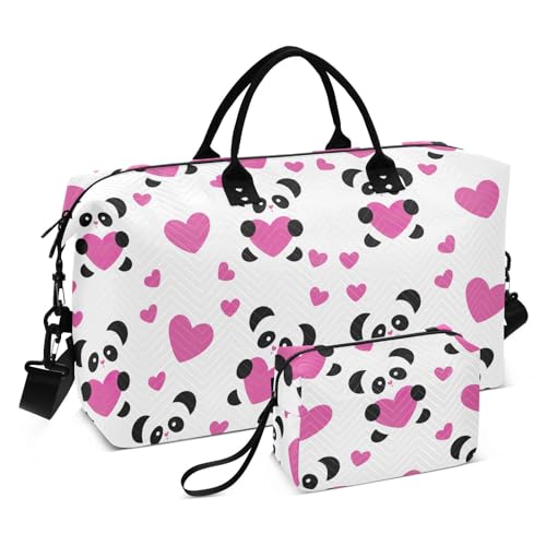 Love Pandas Reisetasche, Reisetasche, Handgepäck, persönliche Gegenstände, Turnbeutel mit Kulturbeutel zum Wandern, faltbar, Love Pandas Pink, 1 size von linqin