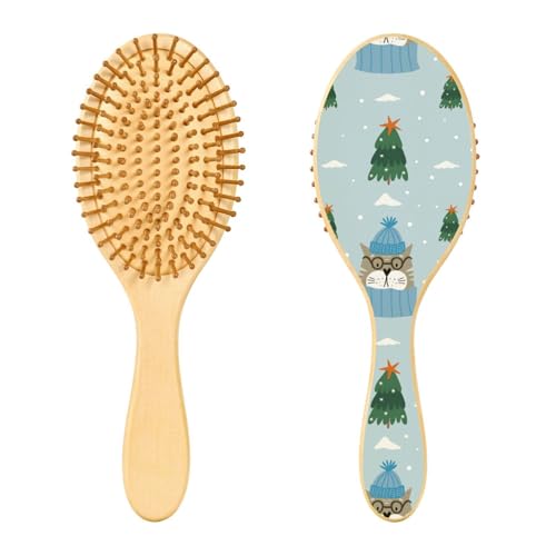 Lustige Weihnachts-Katzen-Holzhaarbürste, Paddel-Haarbürste für Frauen, Holzhaarbürste, natürliche Haarbürste von linqin