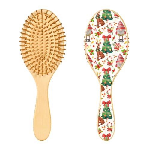 Lustige Weihnachts-Zwerge, Hirsch, Baum, Holzhaarbürste, Paddel, Haarbürste für Frauen, Holzbürste für Haarmassage, Haarbürste von linqin