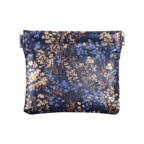 Marineblaue und rotgoldene Blumen Damen Leder Münzbörse Niedliche Mini Münzbörse Beutel für Mädchen Damen Handtasche von linqin