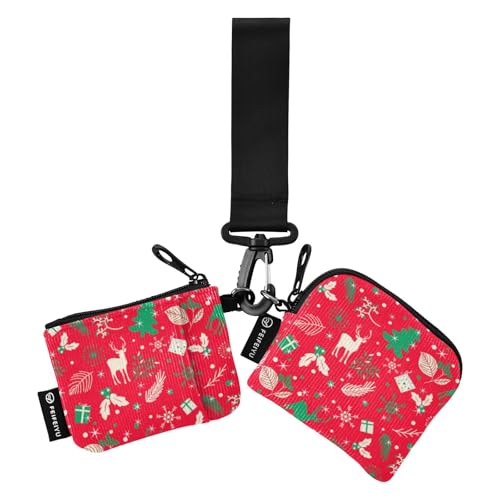 Merry Christmas Tree Leaves Deer Red Dual Wristlet Wallets for Women Compact Size Business Card Holder with Wristle Strap for Work Travel 2 Pcs, Frohe Weihnachten, 1 size von linqin